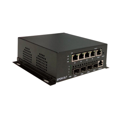 FTTHの解決のための小型4 HiOSO EPON OLTの黒の金属DC12V 5A 1000MのアップリンクOLT